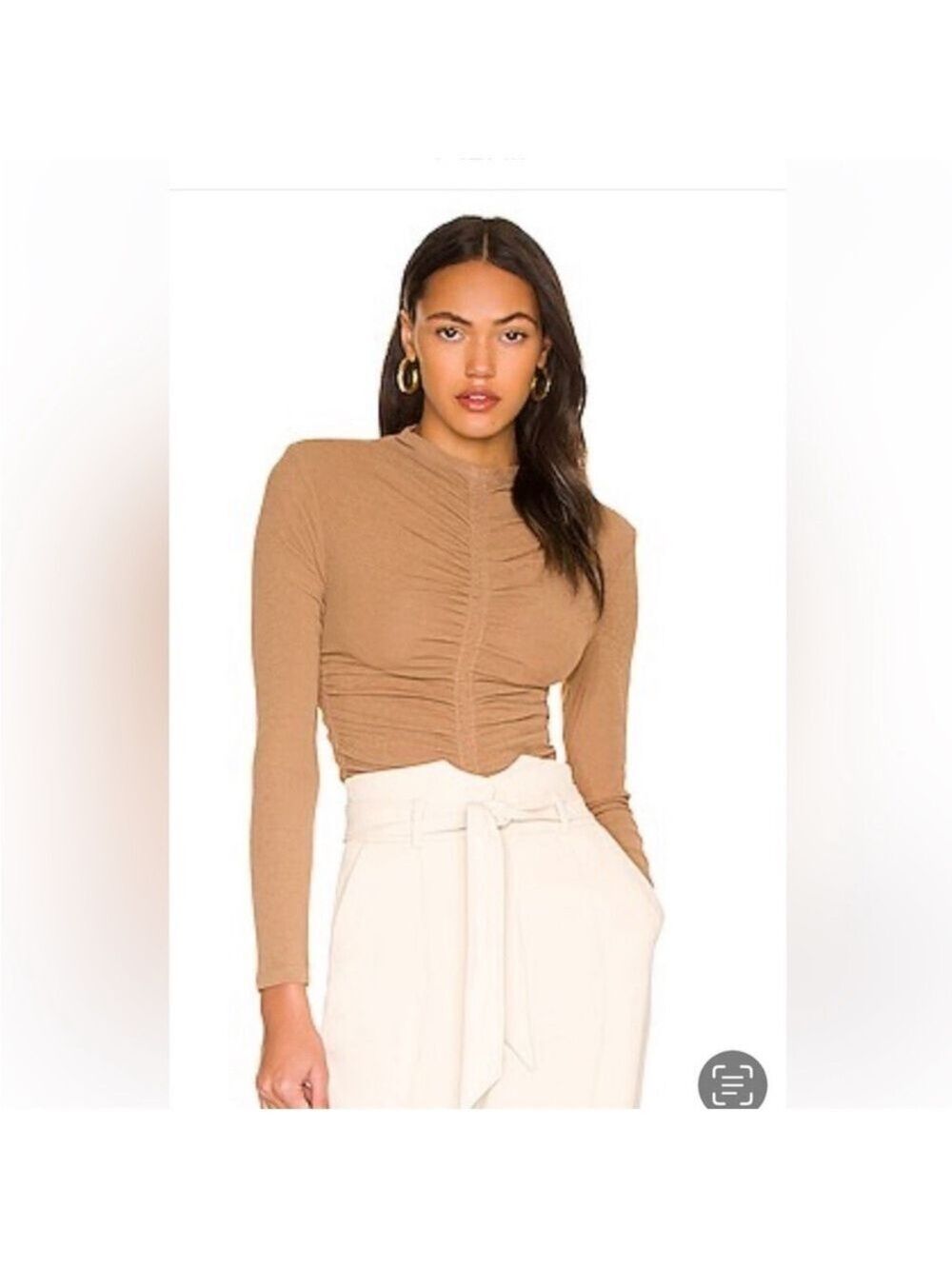 Astr Tan Ruched Long Sleeve Bodysuit Size XS
